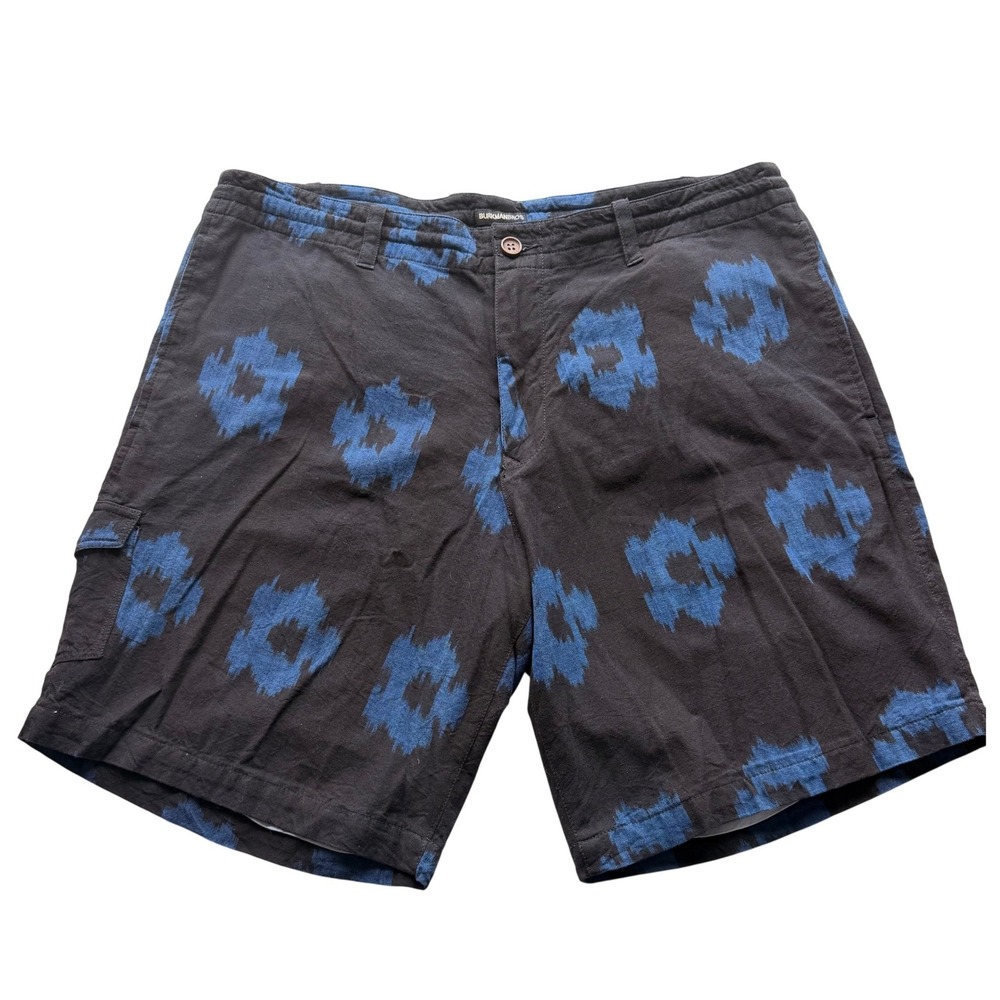 Burkman Bros Mens Floral Print Shorts 36 Black Blue Cotton Casual Vacation